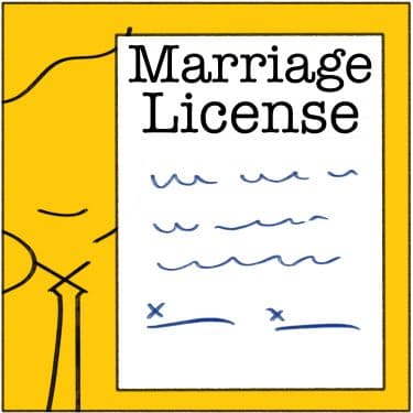 A drawing depicting a marriage license