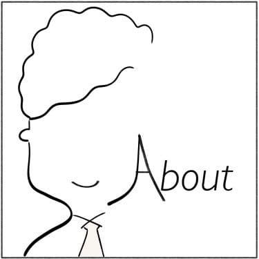 A drawing of myself with the word ABOUT writeen on the side.
