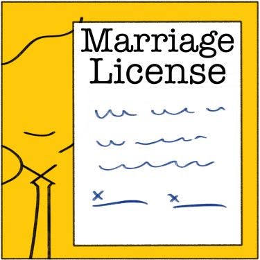 A drawing depicting a marriage license