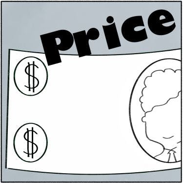 A drawing of money with the word: PRICE